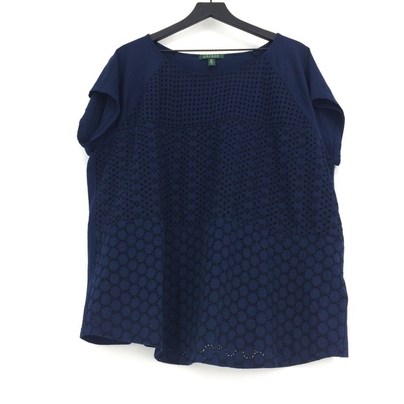 LAUREN RALPH LAUREN Navy Eyelet Short Sleeve Shirt - Picture 2 of 8